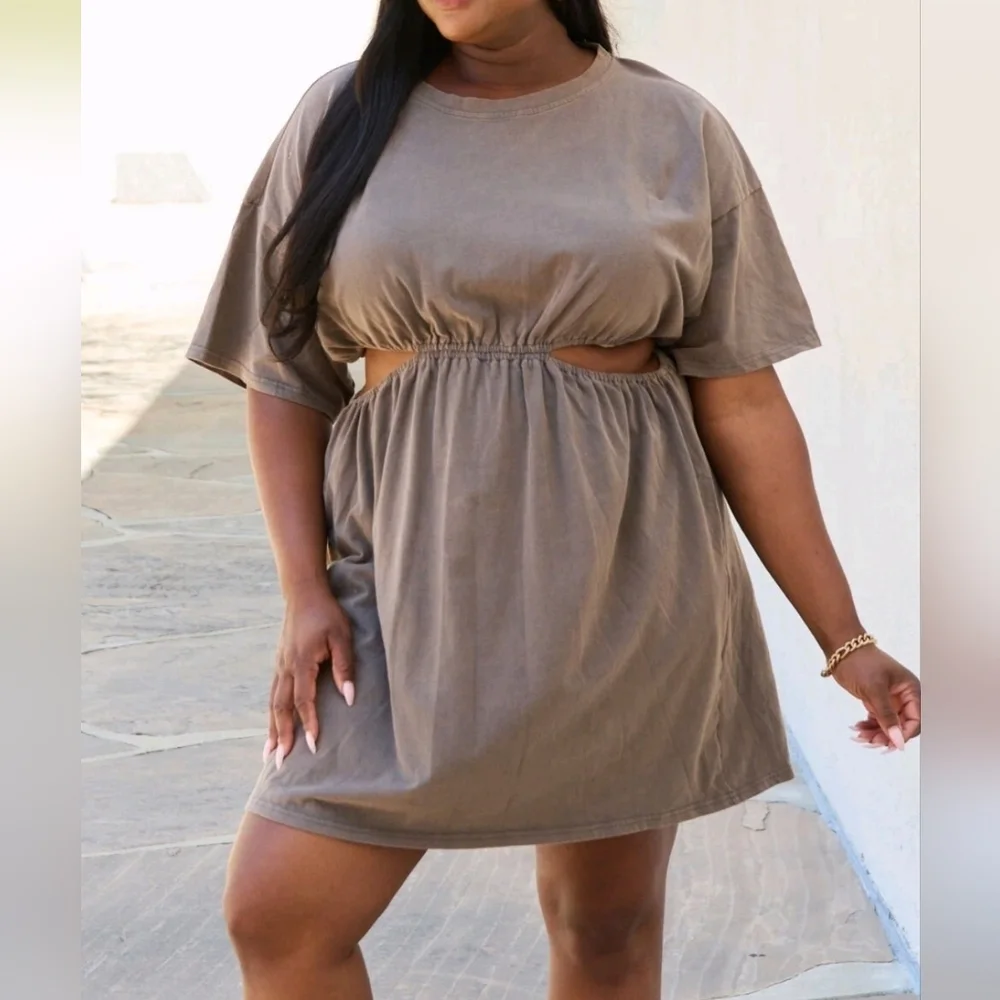 Heyson Casual Cutout Mini Dress in Dusty Blue Flirty Casual Dress Resort Summer - Picture 8 of 8